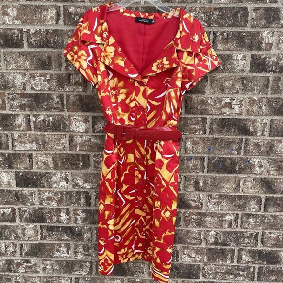 VTG Teri Jon Rickie Freeman Sz 6 Floral Hawaiian Collared Dress Abstract Artsy - Picture 1 of 7